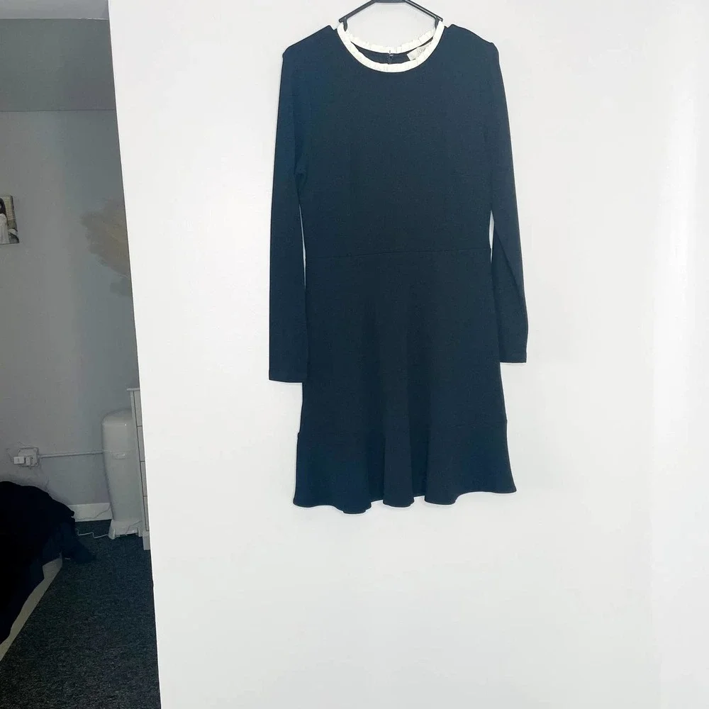 LOFT RUFFLE FLOUNCE FLARE DRESS BLACK SIZE 6 RAYON BLEND - Picture 7 of 7